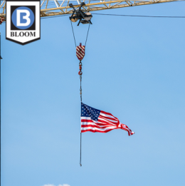 American flag in the air