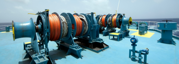 Close view of crude oil tanker capstan on the deck