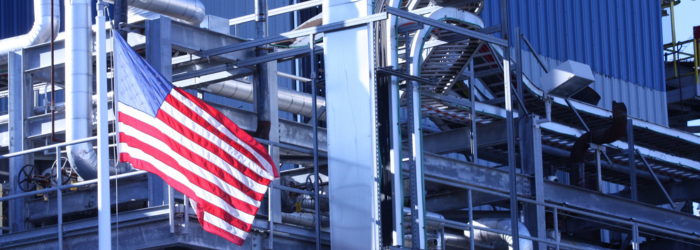 Industrial manufacturing plant flies the American flag out front